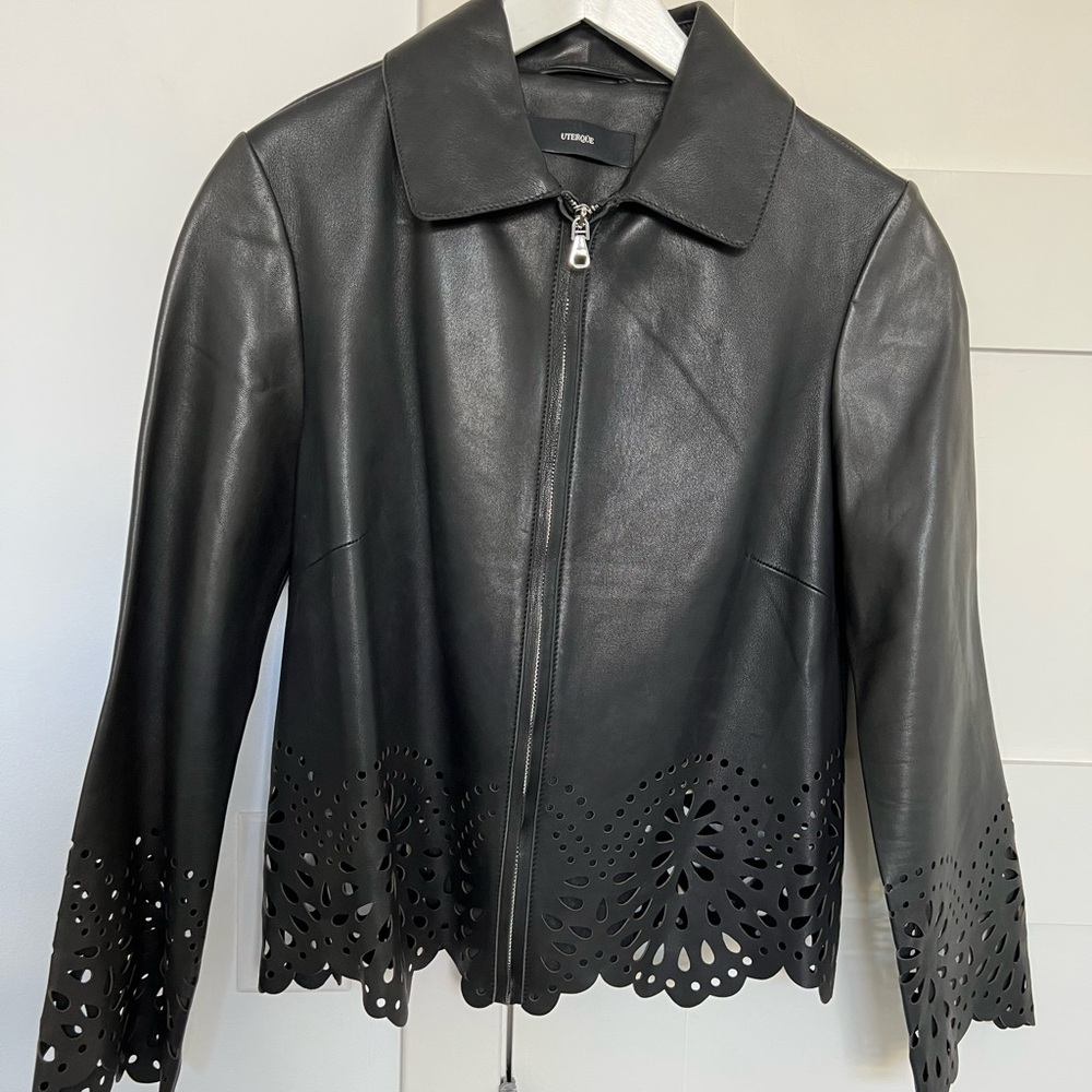 Leather jacket black Uterque size S perfect condition